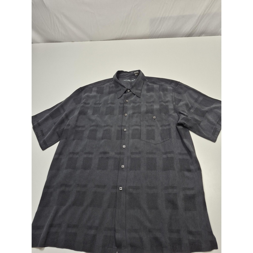 Tori Richard Shirt Mens 2XL Gray Geometric Silk Short Sleeve Button Up Casual